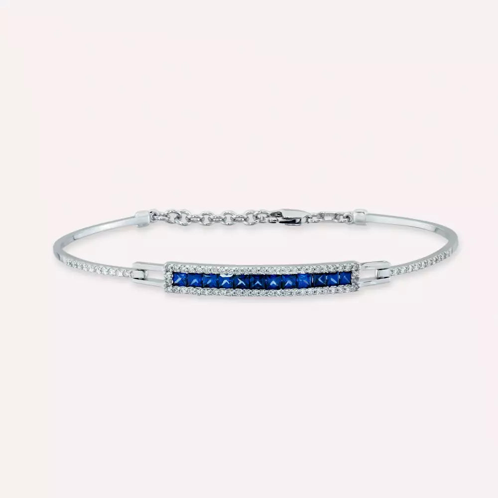 1.52 CT Safir ve Pırlanta Taşlı Beyaz Altın Bileklik