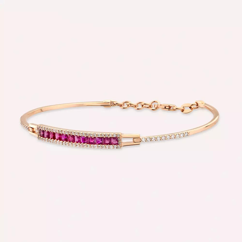 1.52 CT Yakut ve Pırlanta Taşlı Rose Altın Bileklik