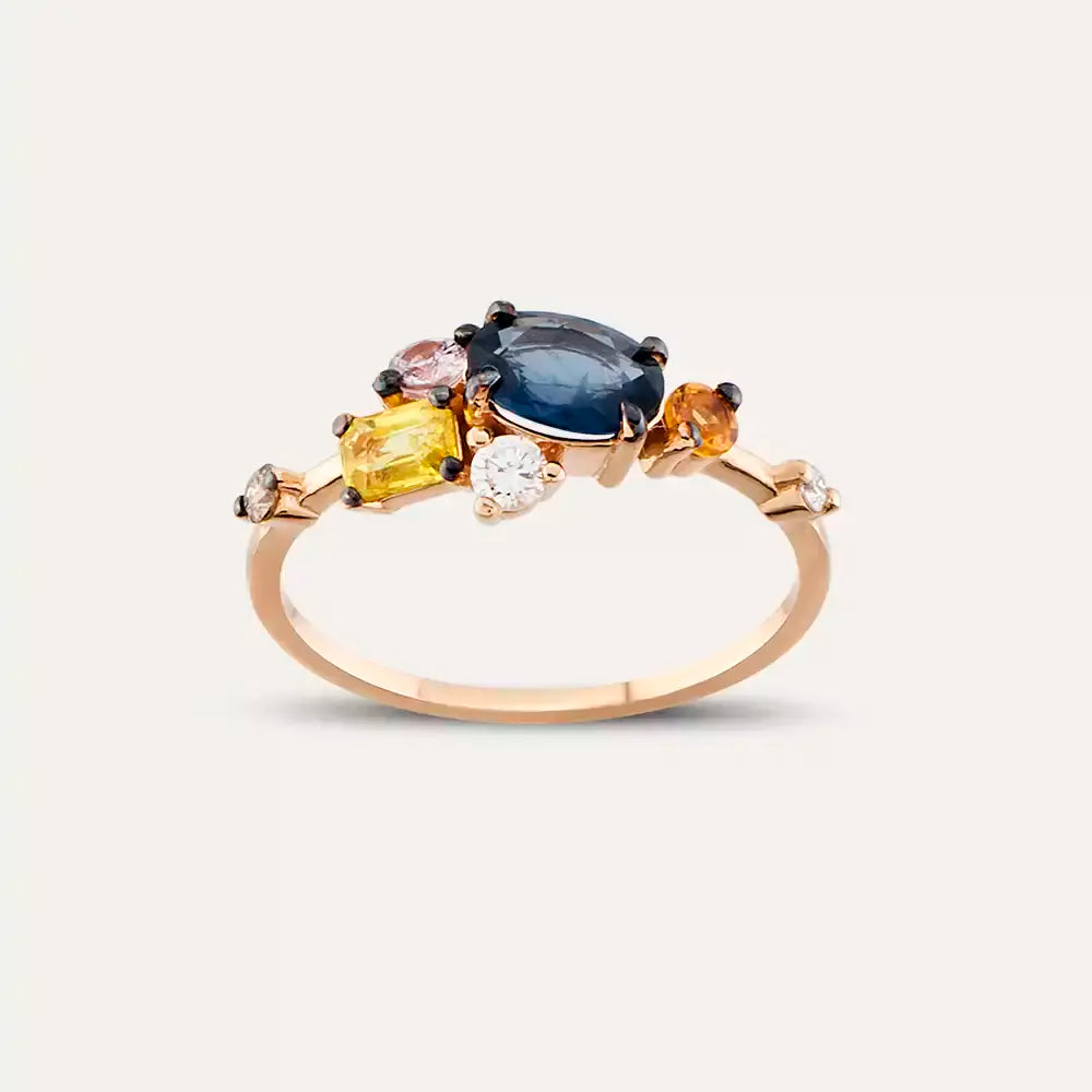 Medly 1.54 CT Multicolor Safir ve Pırlanta Taşlı Rose Altın Yüzük