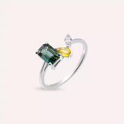 1.55 CT Multicolor Safir ve Pırlanta Taşlı Beyaz Altın Yüzük