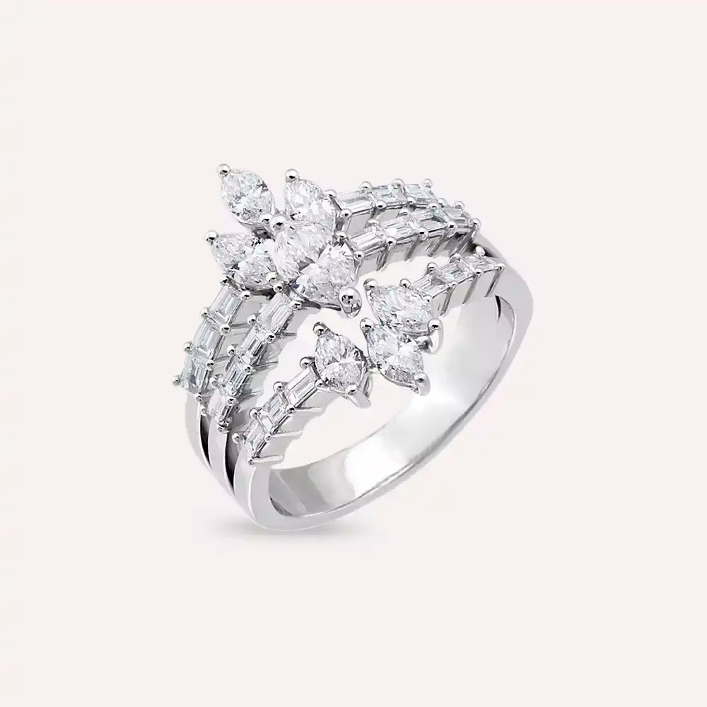 1.59 CT Baget ve Markiz Kesim Pırlanta Taşlı Beyaz Altın Yüzük