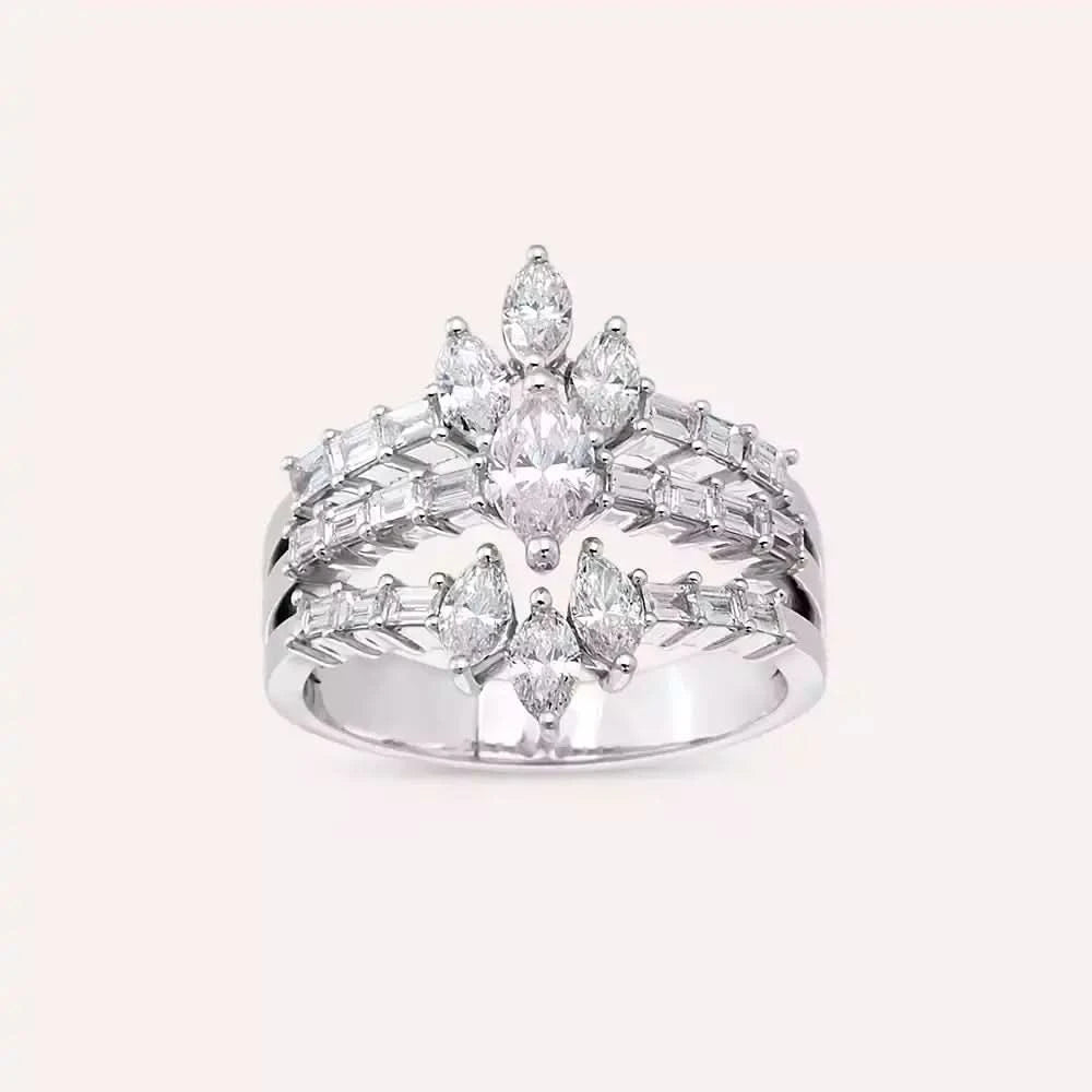 1.59 CT Baget ve Markiz Kesim Pırlanta Taşlı Beyaz Altın Yüzük