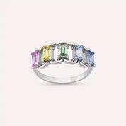 1.60 CT Multicolor Safir Taşlı Beyaz Altın Yüzük