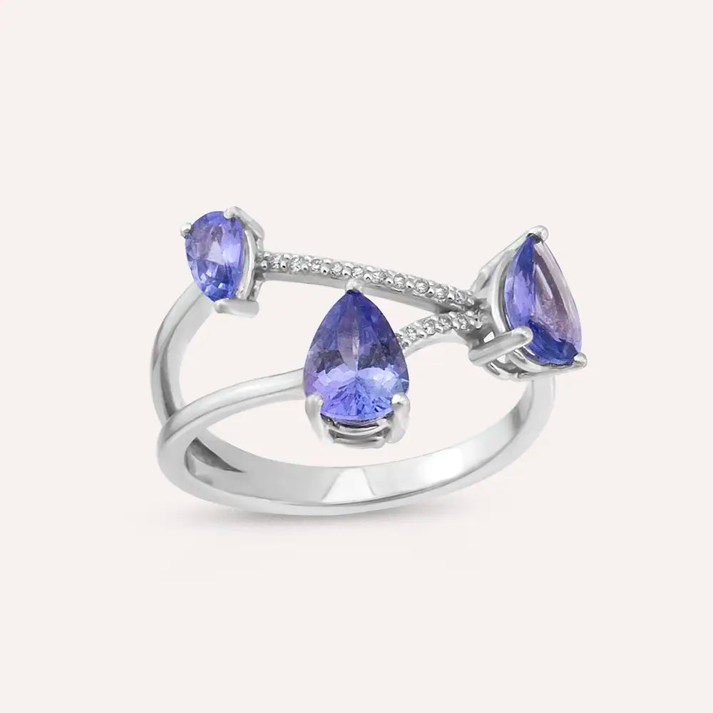 Brio 1.62 CT Tanzanit ve Pırlanta Taşlı Beyaz Altın Yüzük