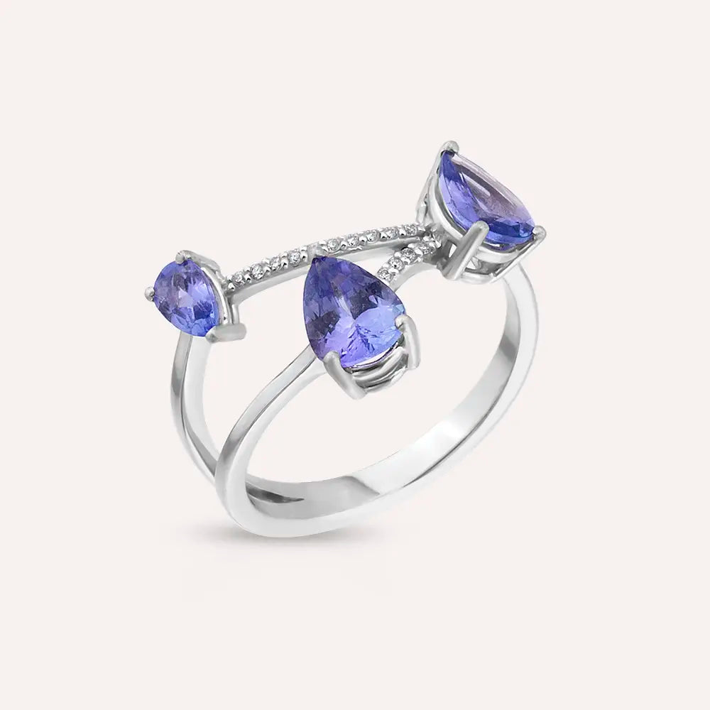 1.62 CT Tanzanit ve Pırlanta Taşlı Beyaz Altın Yüzük
