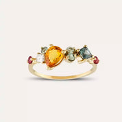 Glow 1.64 CT Multicolor Safir ve Pırlanta Taşlı Sarı Altın Yüzük