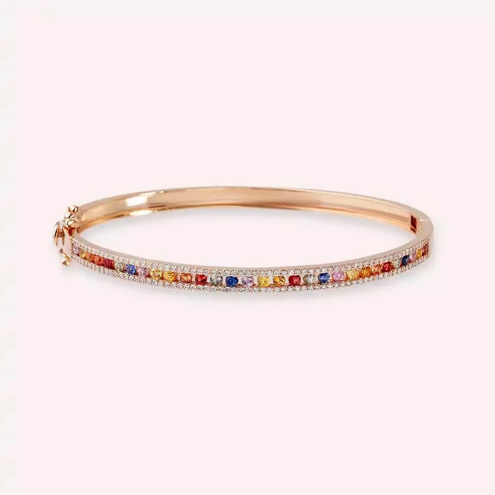 1.65 CT Multicolor Safir ve Pırlanta Taşlı Rose Altın Bilezik