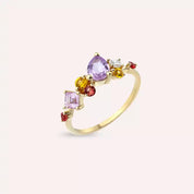 Glow 1.66 CT Multicolor Safir ve Pırlanta Taşlı Sarı Altın Yüzük