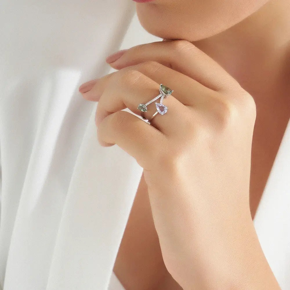 Brio 1.69 CT Multicolor Safir ve Pırlanta Taşlı Beyaz Altın Yüzük