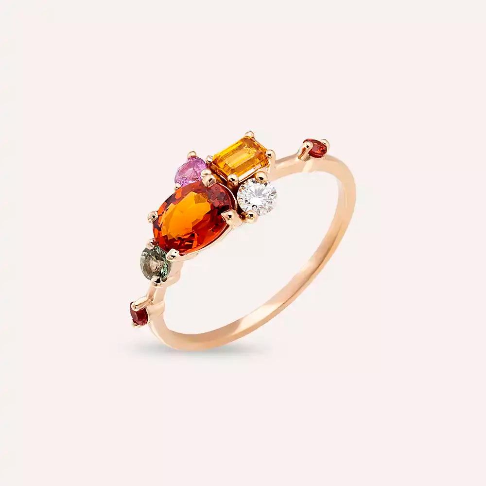 Medly 1.72 CT Multicolor Safir ve Pırlanta Taşlı Rose Altın Yüzük