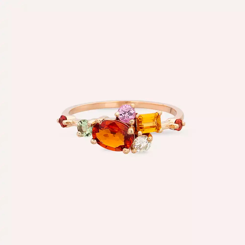 Medly 1.72 CT Multicolor Safir ve Pırlanta Taşlı Rose Altın Yüzük
