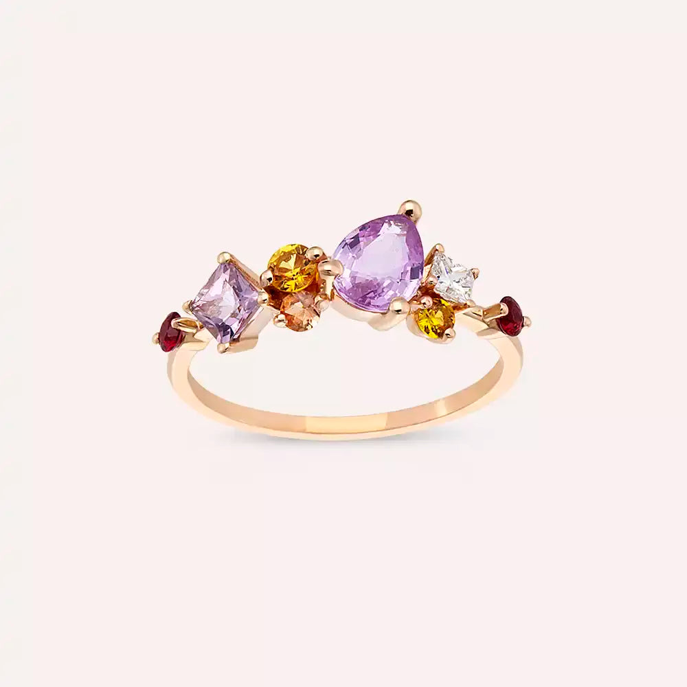 Glow 1.74 CT Multicolor Safir ve Pırlanta Taşlı Rose Altın Yüzük