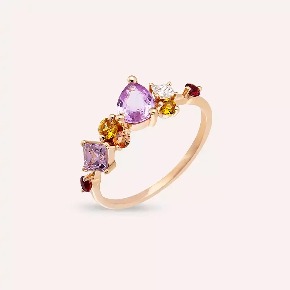 Glow 1.74 CT Multicolor Safir ve Pırlanta Taşlı Rose Altın Yüzük