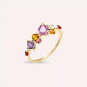 Glow 1.82 CT Multicolor Safir ve Pırlanta Taşlı Sarı Altın Yüzük