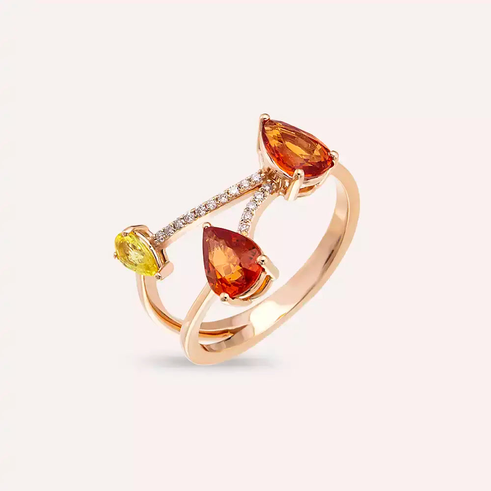 1.88 CT Multicolor Safir ve Pırlanta Taşlı Rose Altın Yüzük