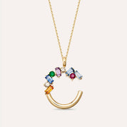 2.21 CT Yakut, Zümrüt ve Multicolor Safir Taşlı C Harf Kolye