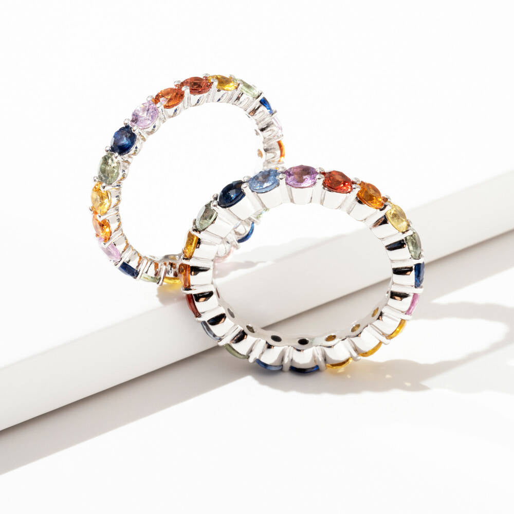 2.49 CT Multicolor Safir Taşlı Tamtur Beyaz Altın Yüzük