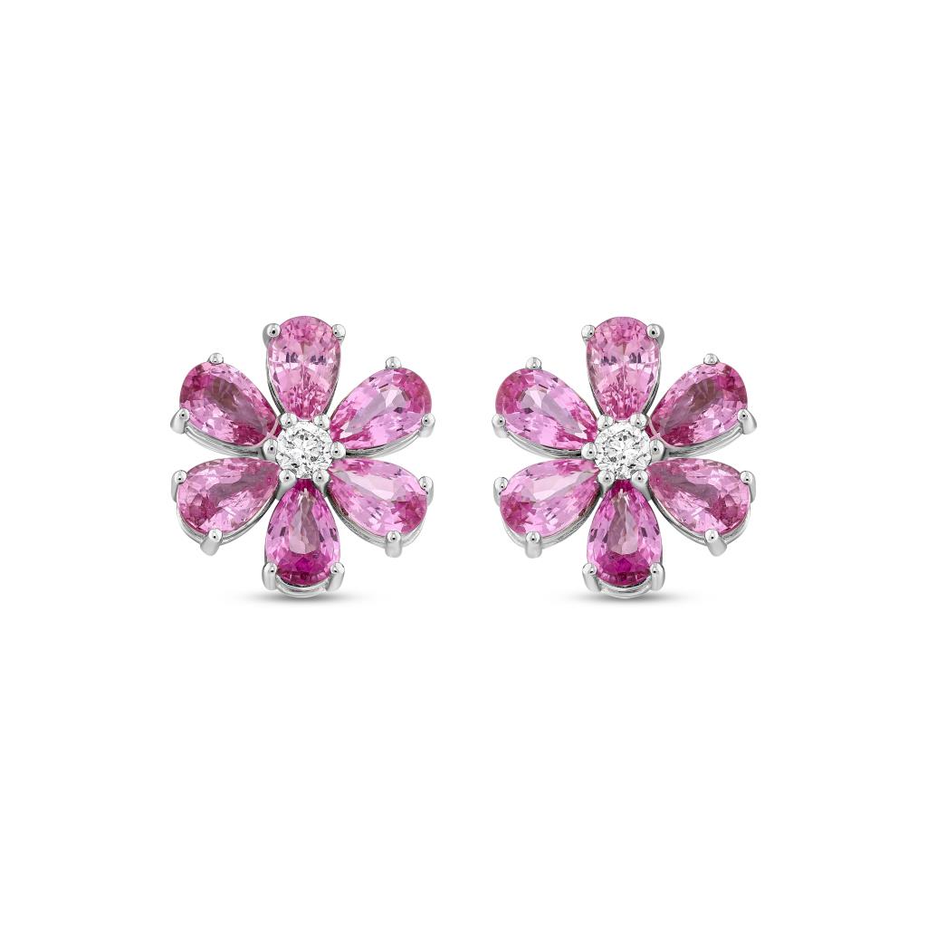 2,90 Karat Pırlanta Pembe Safir Papatya Küpe