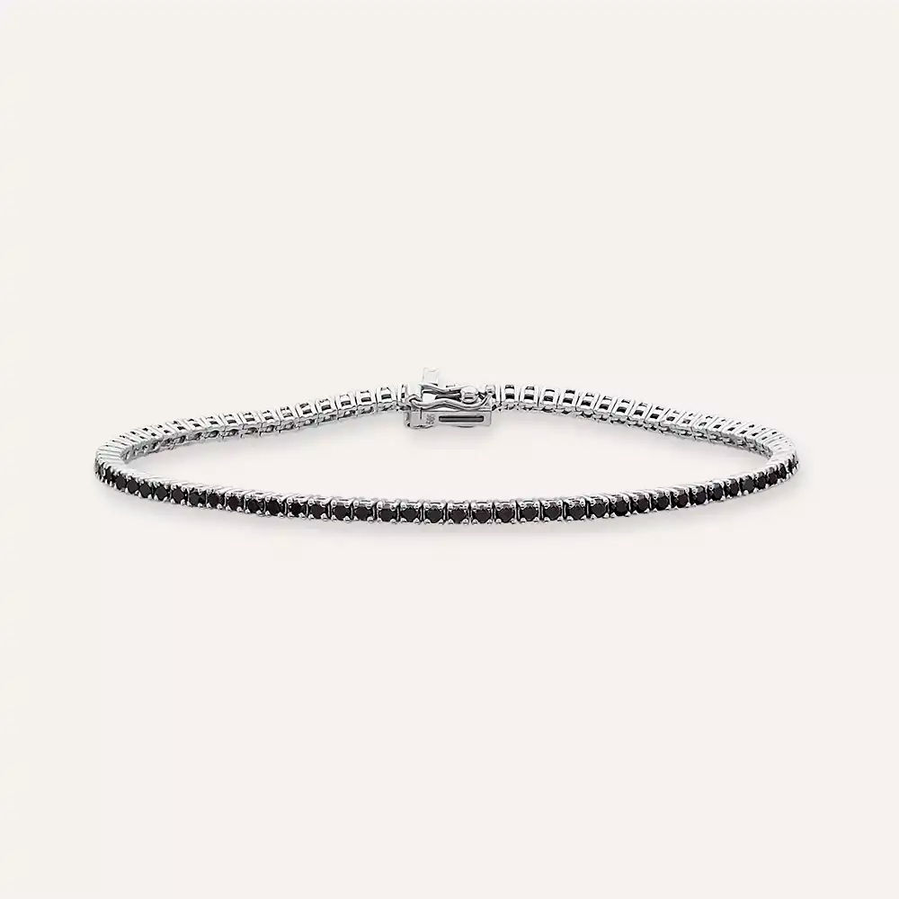 2.15 CT Siyah Pırlanta Taşlı Beyaz Altın Suyolu Bileklik