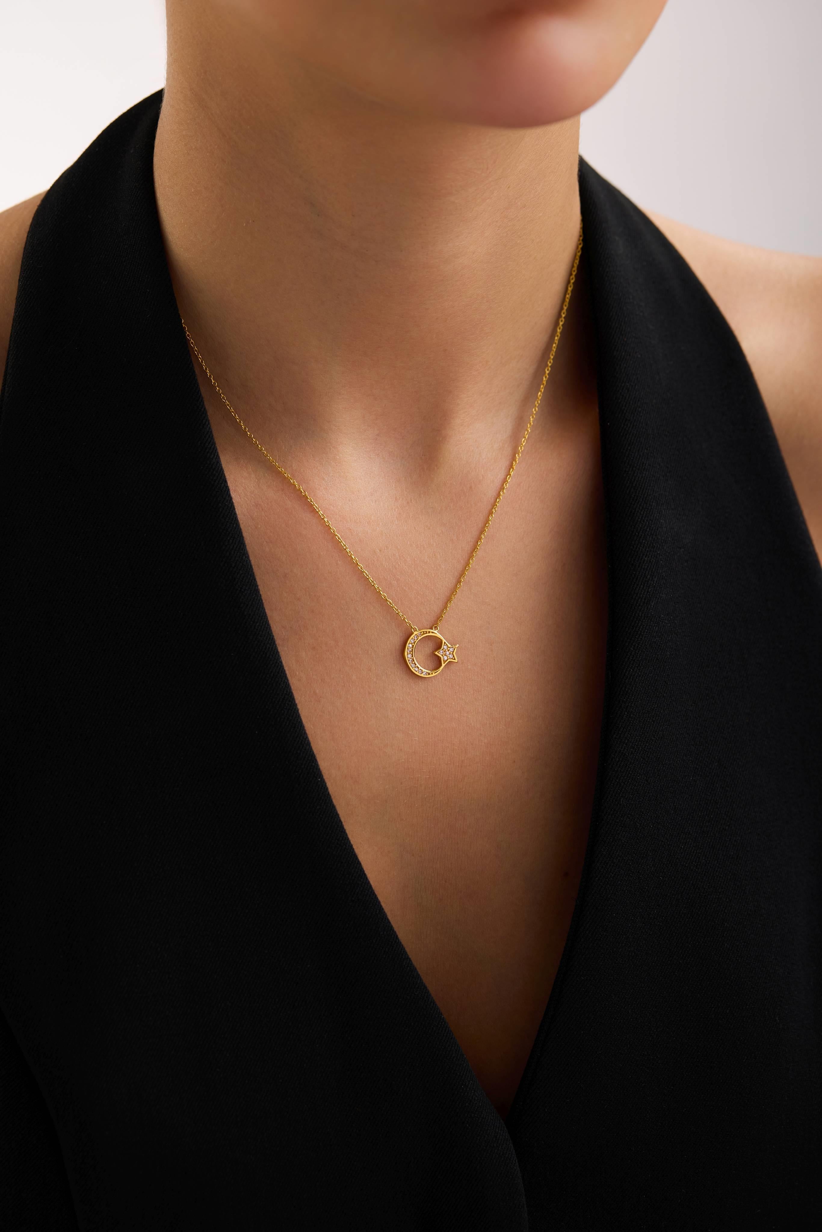 22 Ayar Ay Yıldız Altın Kolye