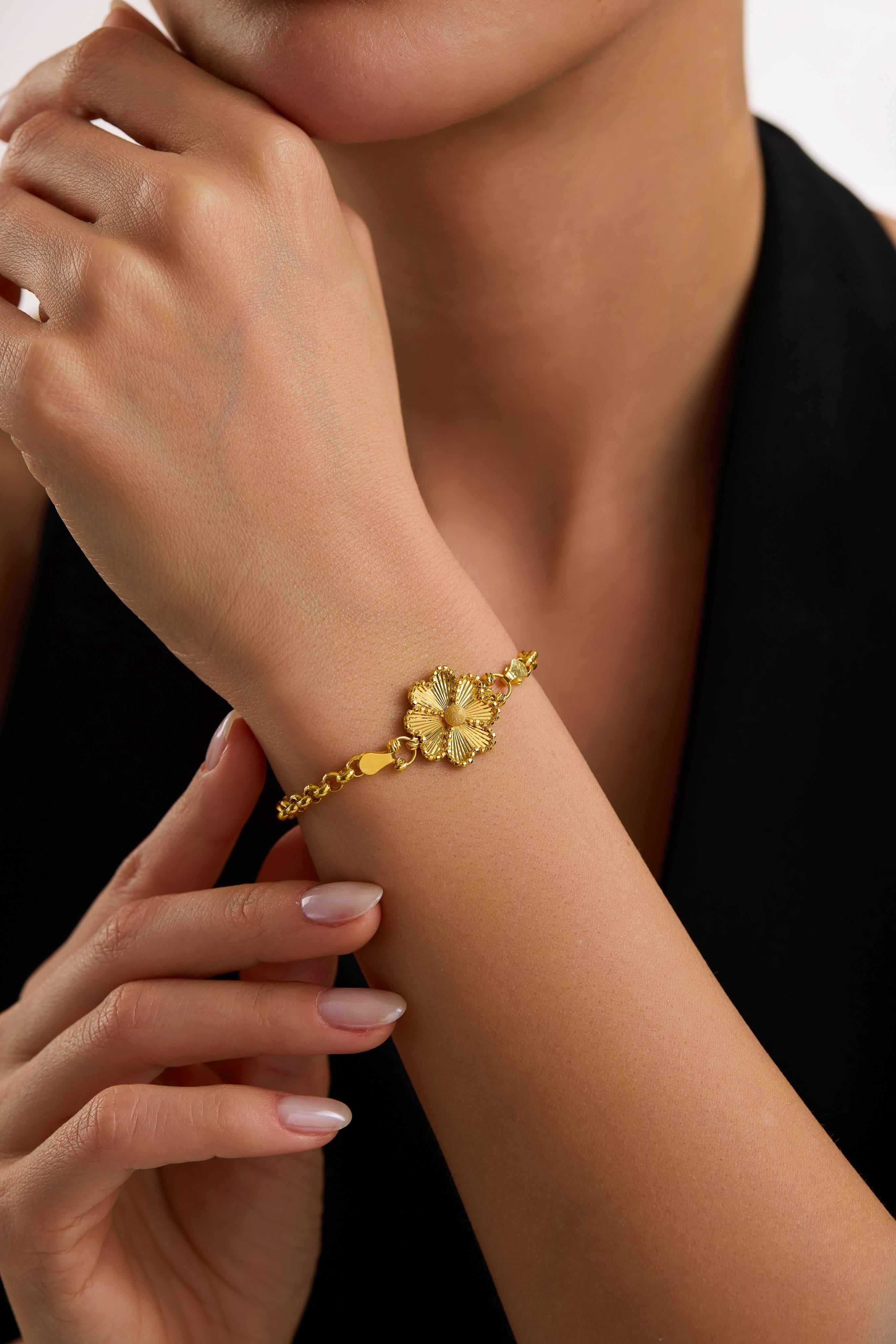 22 Ayar Doç Zincir Yonca Altın Bileklik