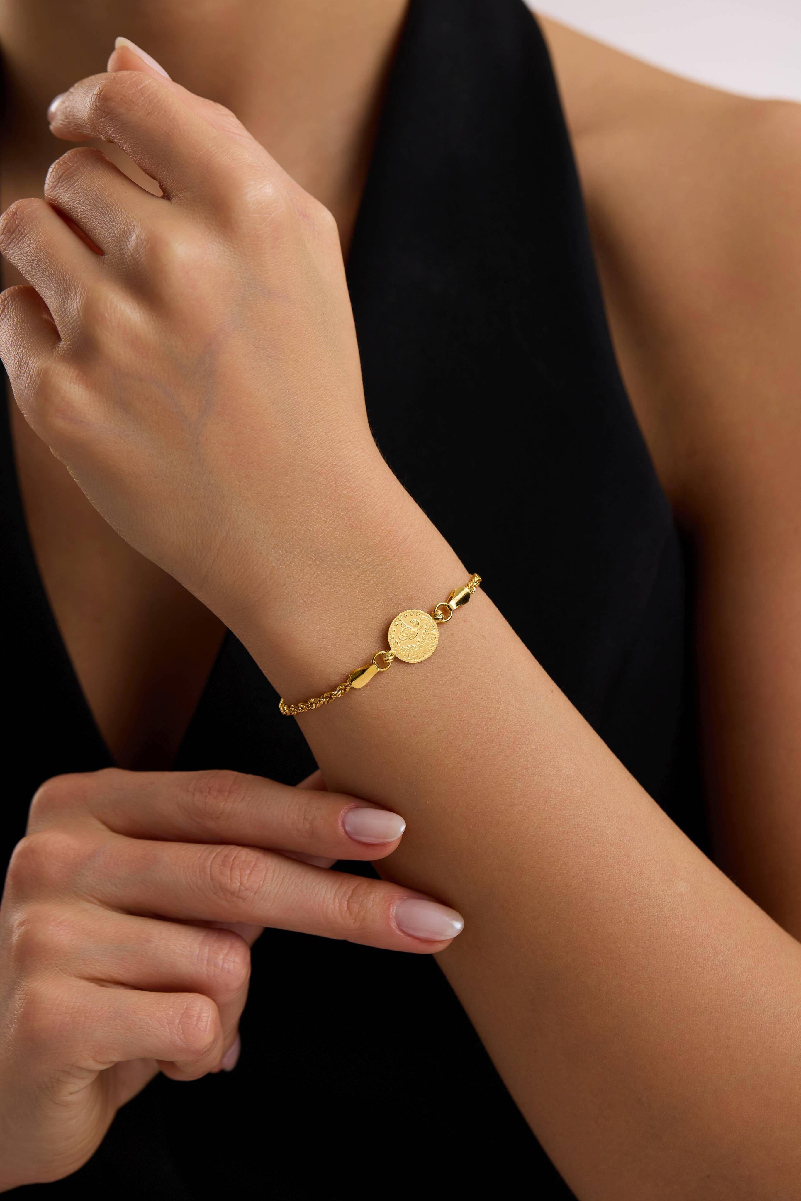 22 Ayar Halat Tuğralı Altın Bileklik