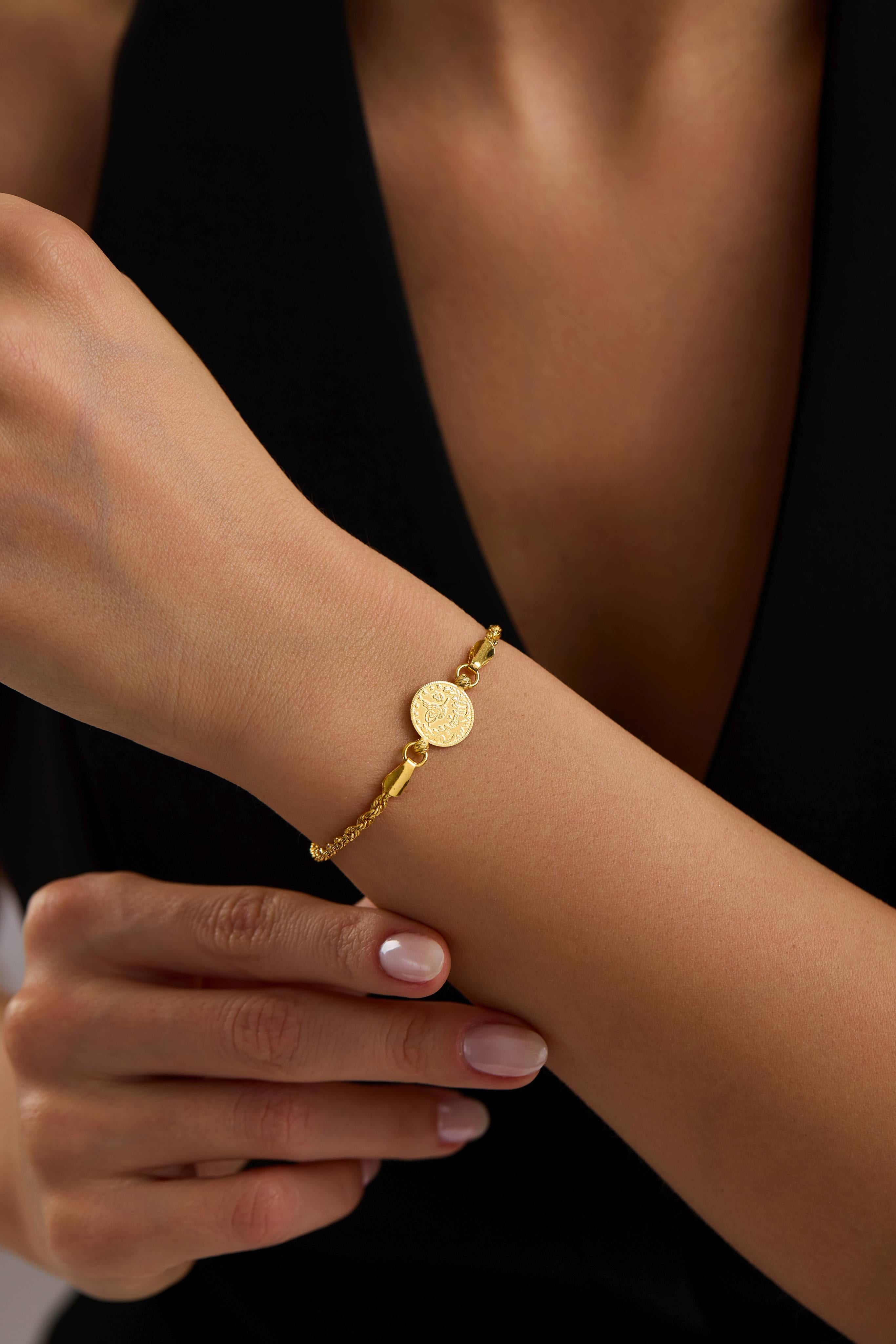 22 Ayar Halat Tuğralı Altın Bileklik