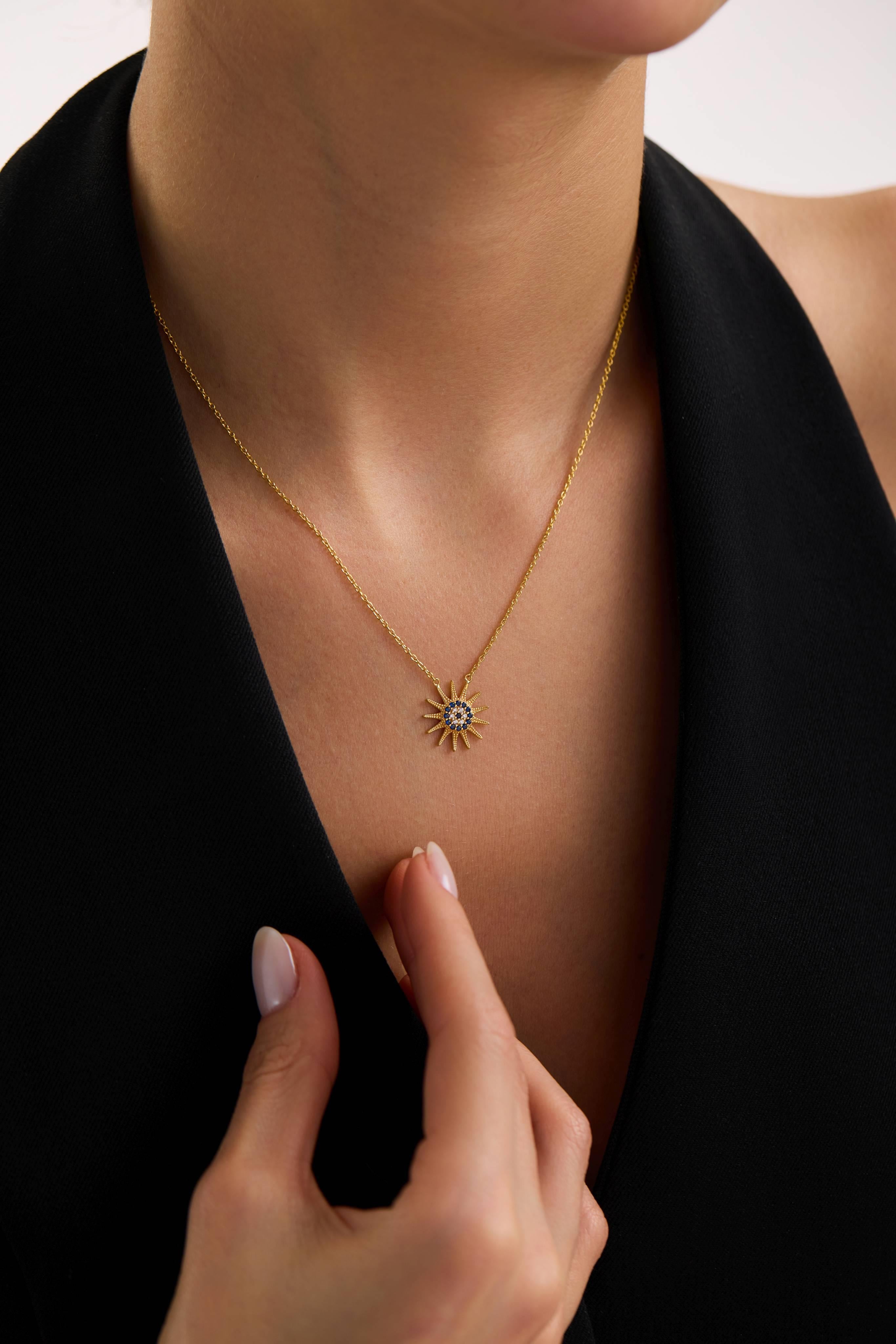 22 Ayar Nazarlı Güneş Altın Kolye