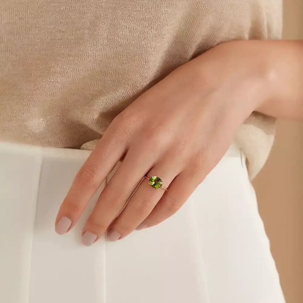 Verde 2.60 CT Peridot Taşlı Rose Altın Yüzük