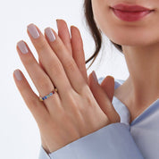 3.38 CT Multicolor Safir Taşlı Tamtur Beyaz Altın Yüzük