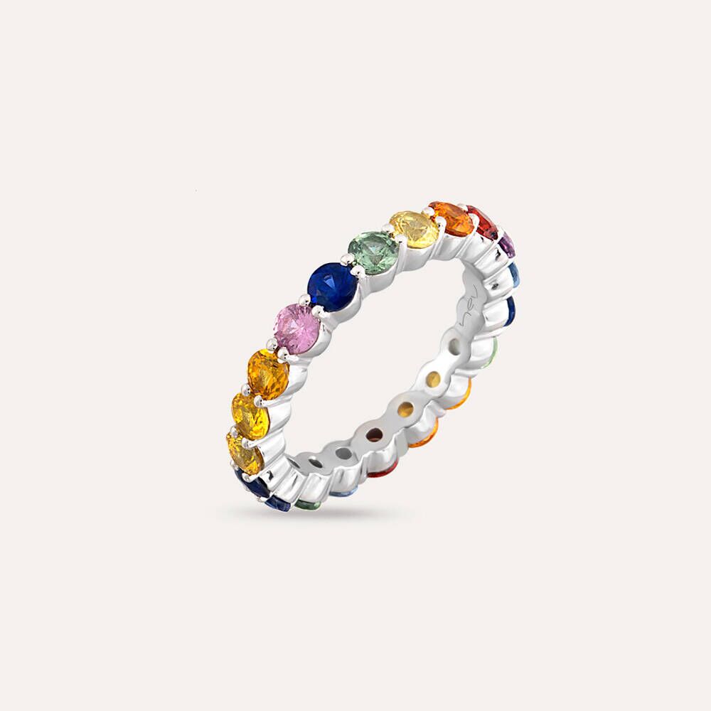 3.38 CT Multicolor Safir Taşlı Tamtur Beyaz Altın Yüzük