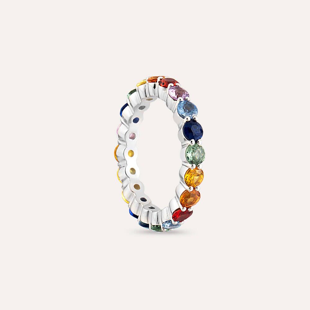 3.38 CT Multicolor Safir Taşlı Tamtur Beyaz Altın Yüzük