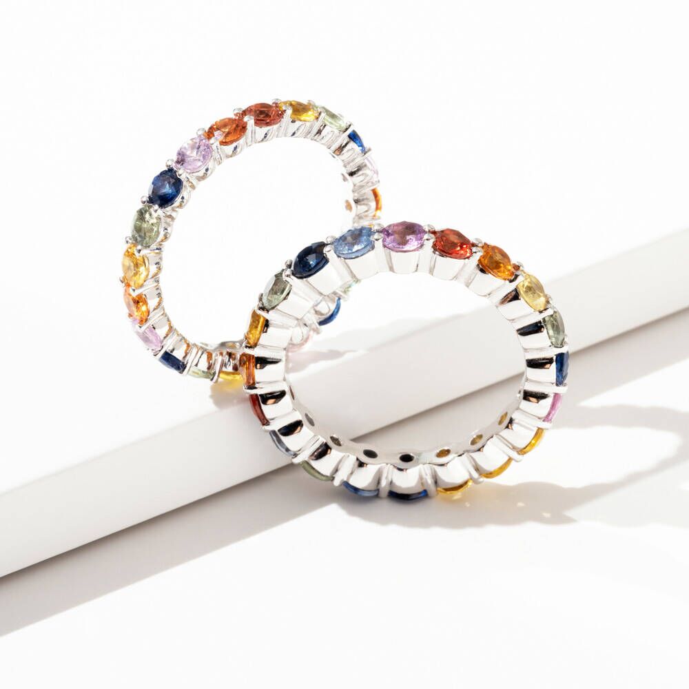3.38 CT Multicolor Safir Taşlı Tamtur Beyaz Altın Yüzük