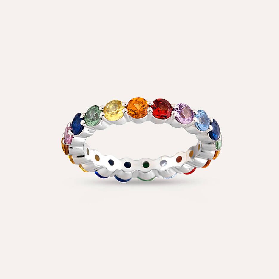 3.38 CT Multicolor Safir Taşlı Tamtur Beyaz Altın Yüzük