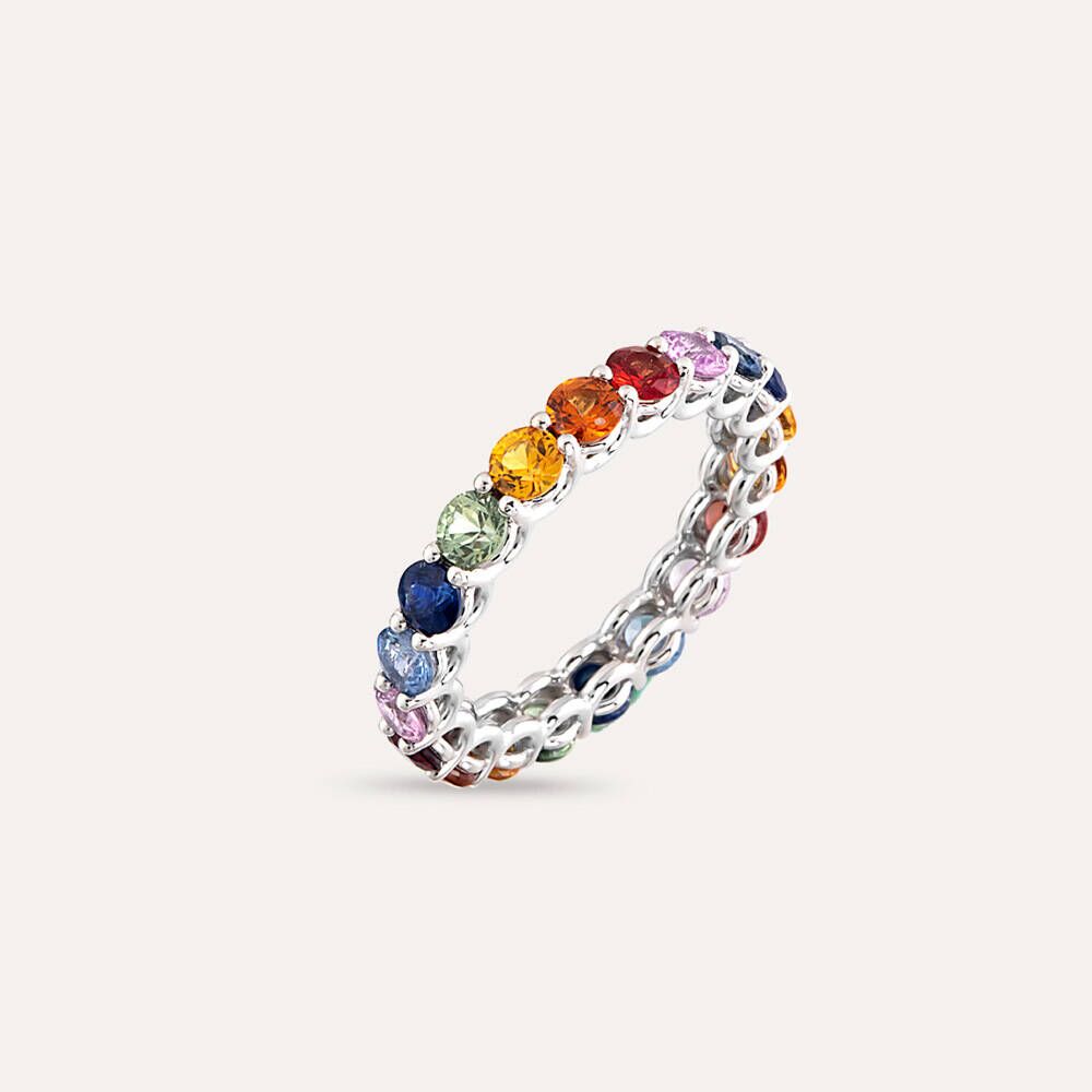 3.69 CT Multicolor Safir Taşlı Tamtur Beyaz Altın Yüzük