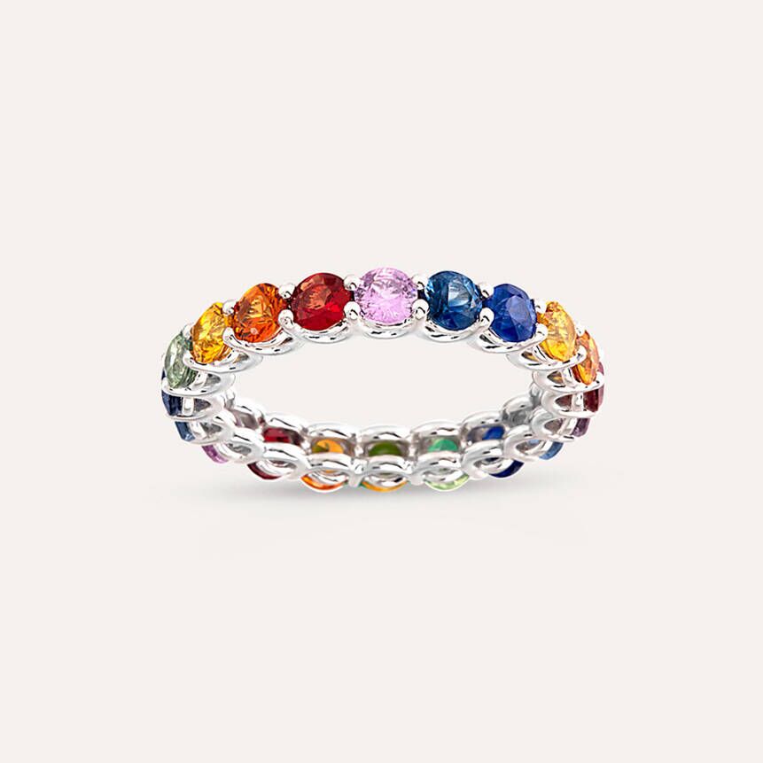 3.69 CT Multicolor Safir Taşlı Tamtur Beyaz Altın Yüzük