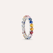 3.69 CT Multicolor Safir Taşlı Tamtur Beyaz Altın Yüzük