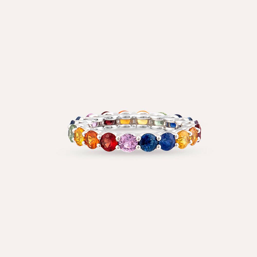 3.69 CT Multicolor Safir Taşlı Tamtur Beyaz Altın Yüzük