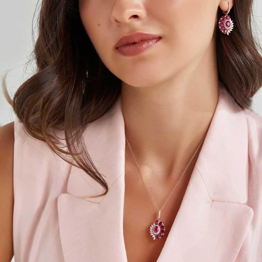 4.41 CT Yakut ve Pırlanta Taşlı Rose Altın Kolye - Tufanlar Kuyumculuk