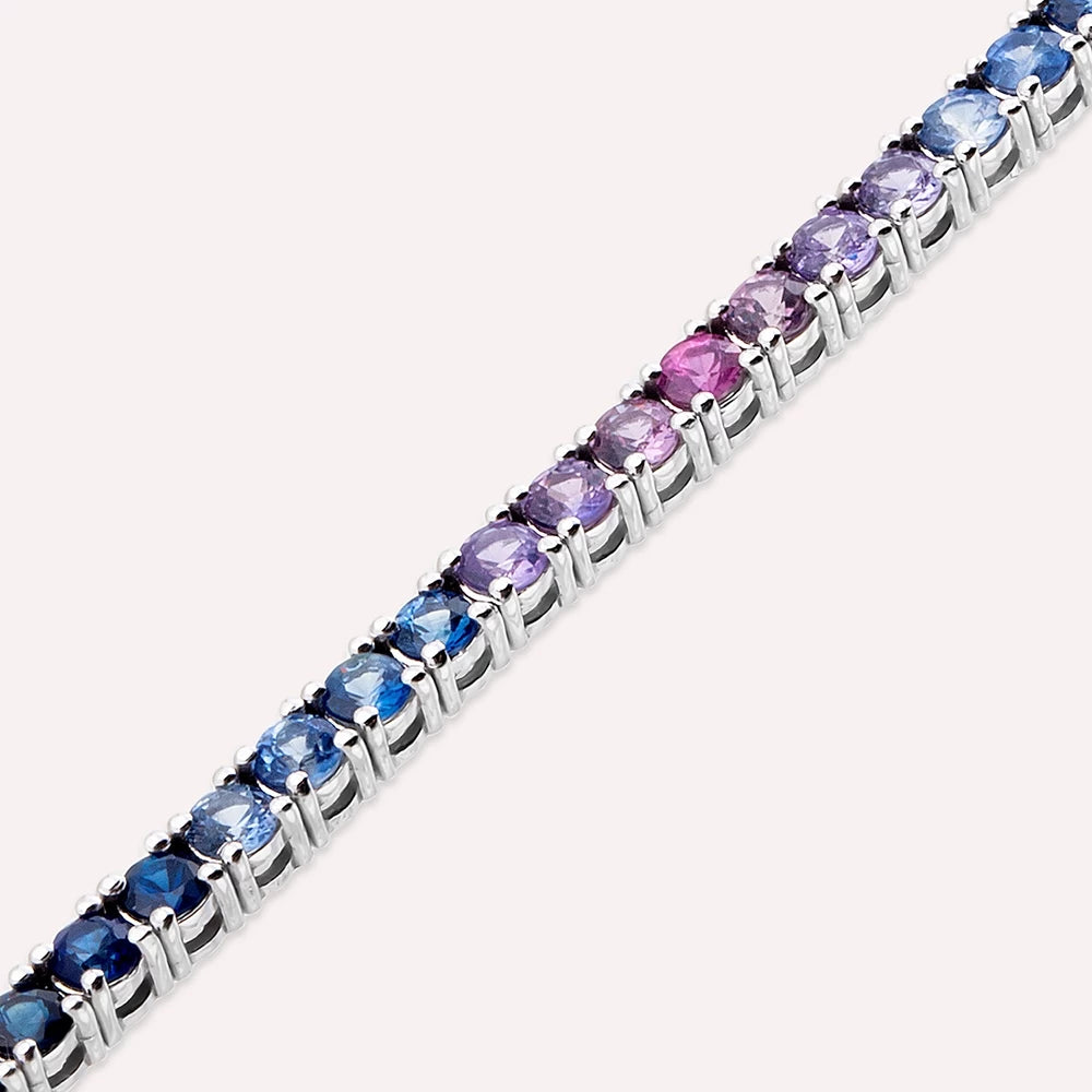 5.55 CT Multicolor Safir Taşlı Beyaz Altın Suyolu Bileklik