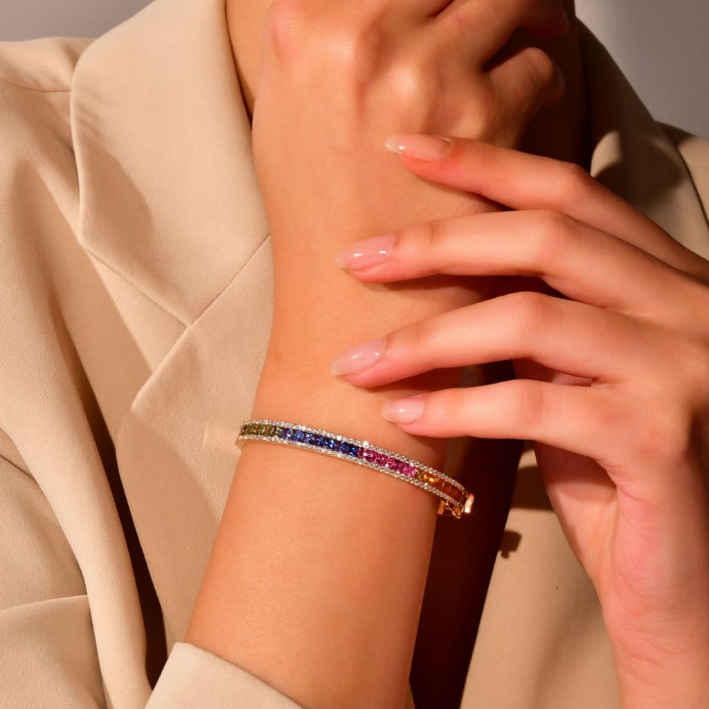 5,78 Karat Pırlanta Multi Color Safir Bileklik