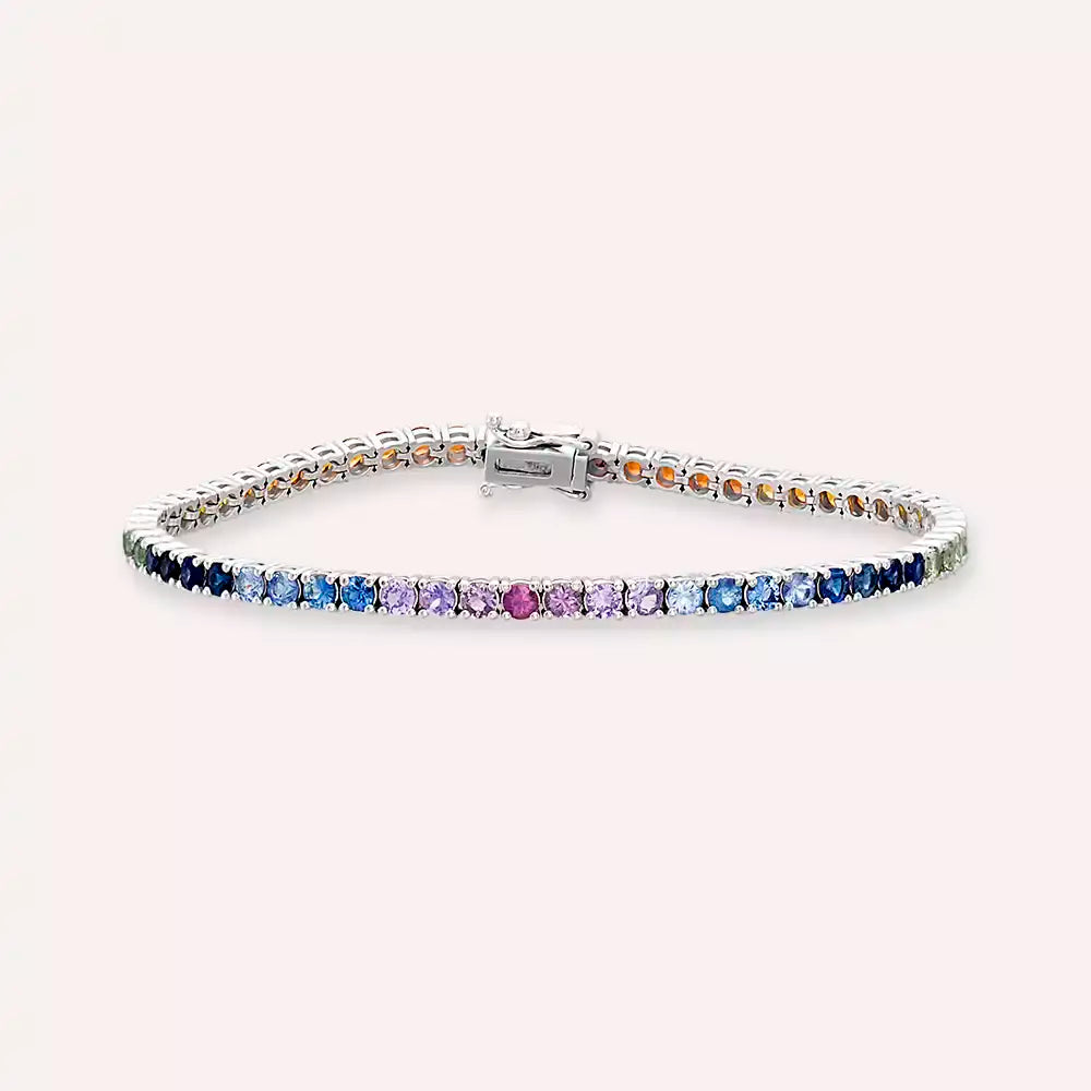 5.15 CT Multicolor Safir Taşlı Beyaz Altın Suyolu Bileklik