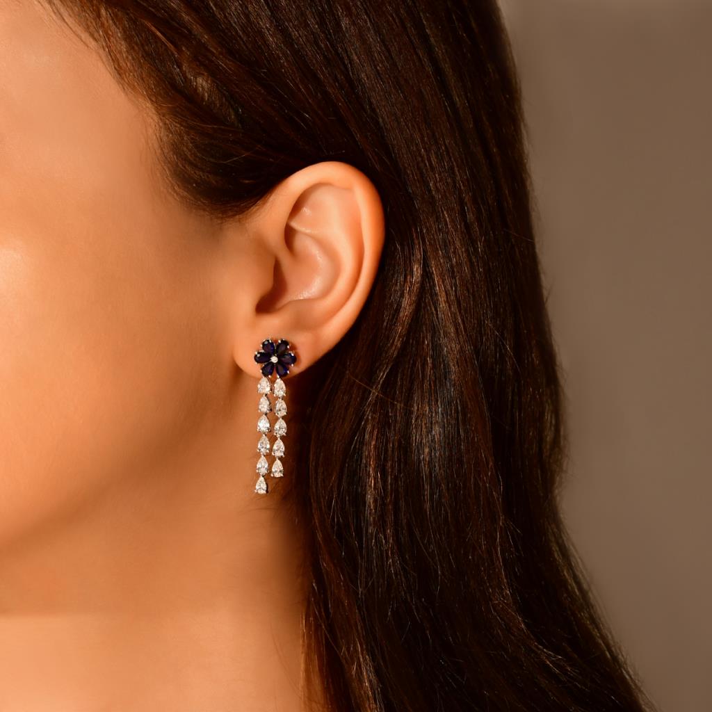 6,00 Karat Pırlanta Safir Küpe