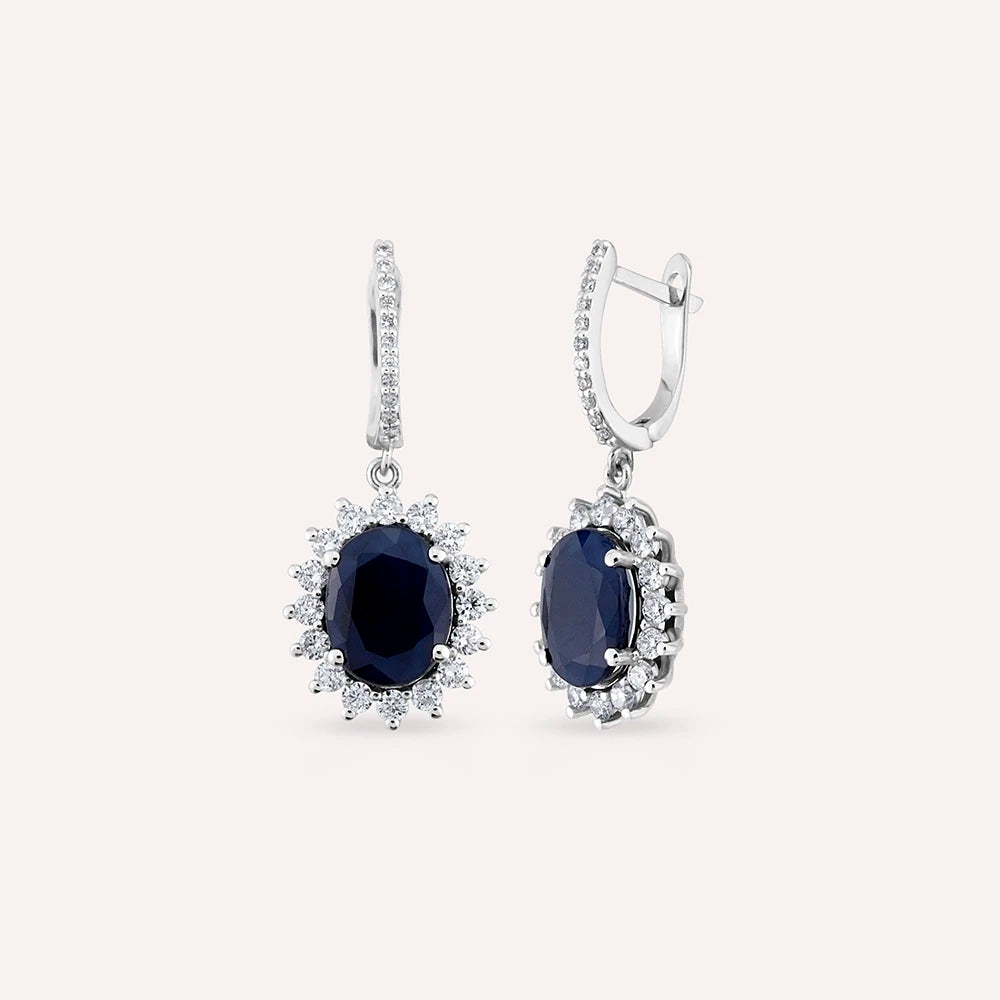 7.51 CT Safir ve Pırlanta Taşlı Beyaz Altın Anturaj Küpe