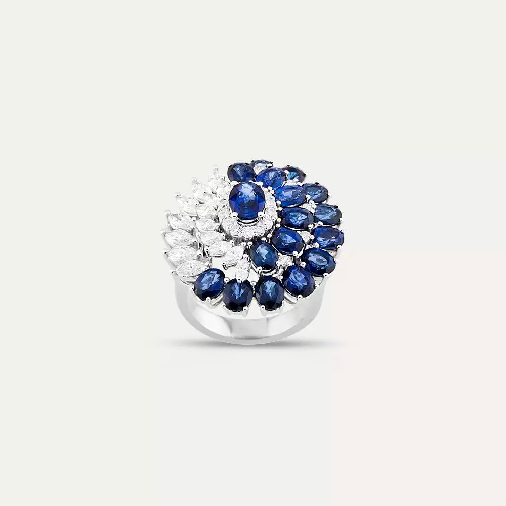 9.22 CT Safir ve Pırlanta Taşlı Beyaz Altın Yüzük