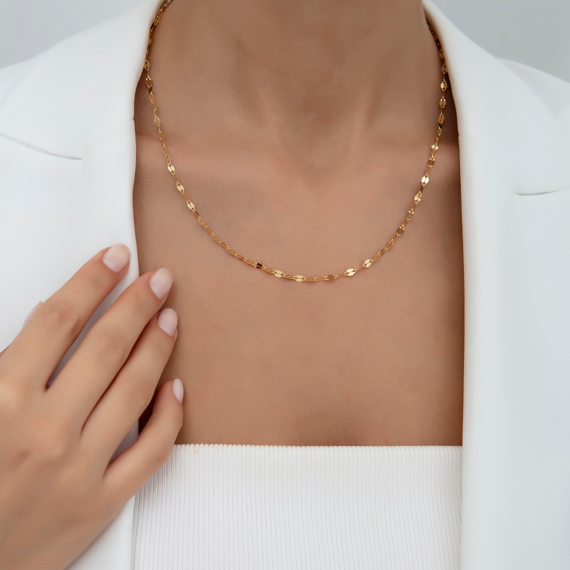 14 Ayar Altın Kalın Aynalı Zincir Kolye 45 cm
