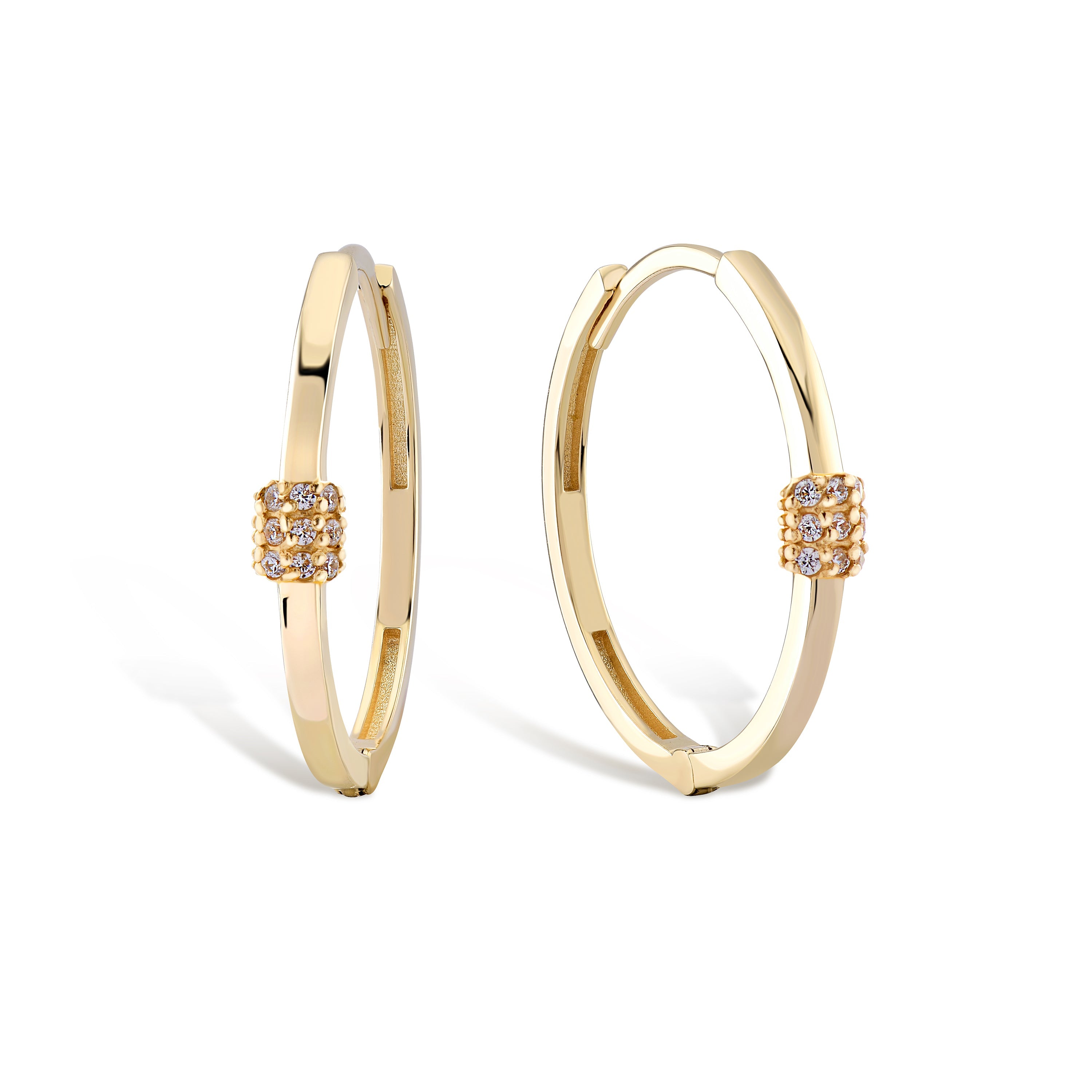 Cabaret Beyaz Taşlı Altın Halka Küpe