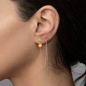 Vivaldi Mineli Zincir Sallantılı Tek Altın Küpe