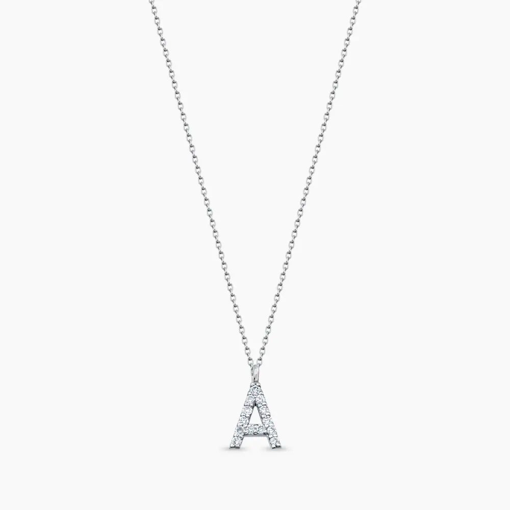 A Harf 0.09 CT Pırlanta Taşlı Beyaz Altın Kolye