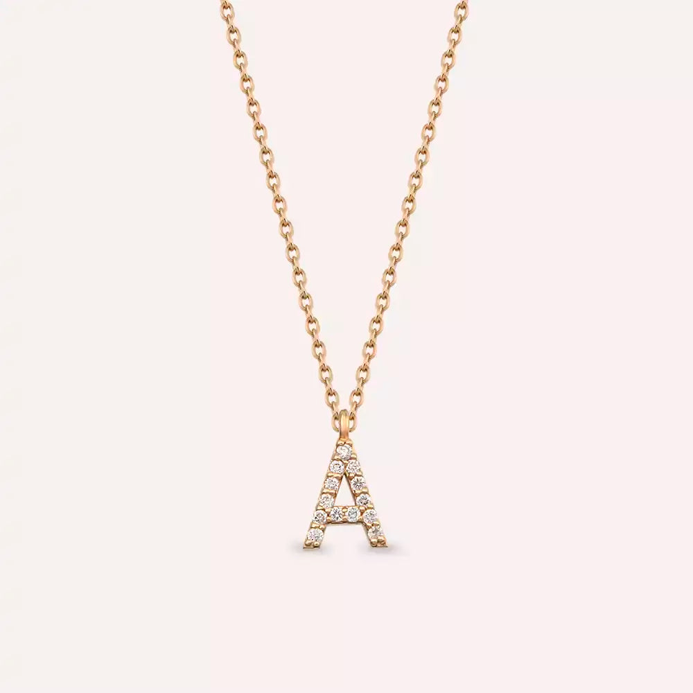 A Harf 0.08 CT Pırlanta Taşlı Rose Altın Kolye